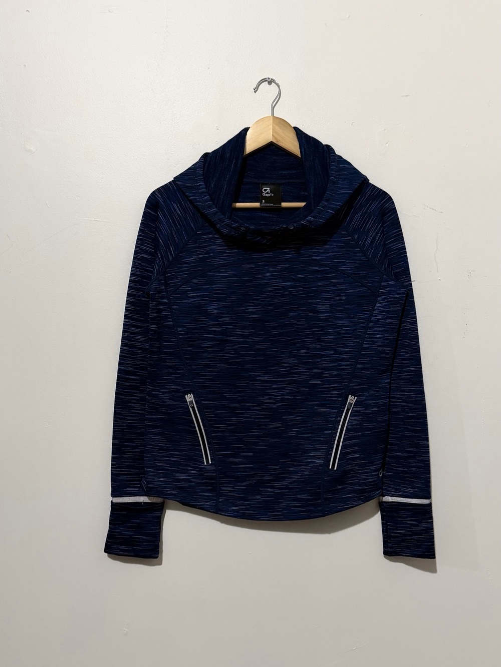 GAP Navy Space-Dye Cowl Neck Pullover with Zip Pockets